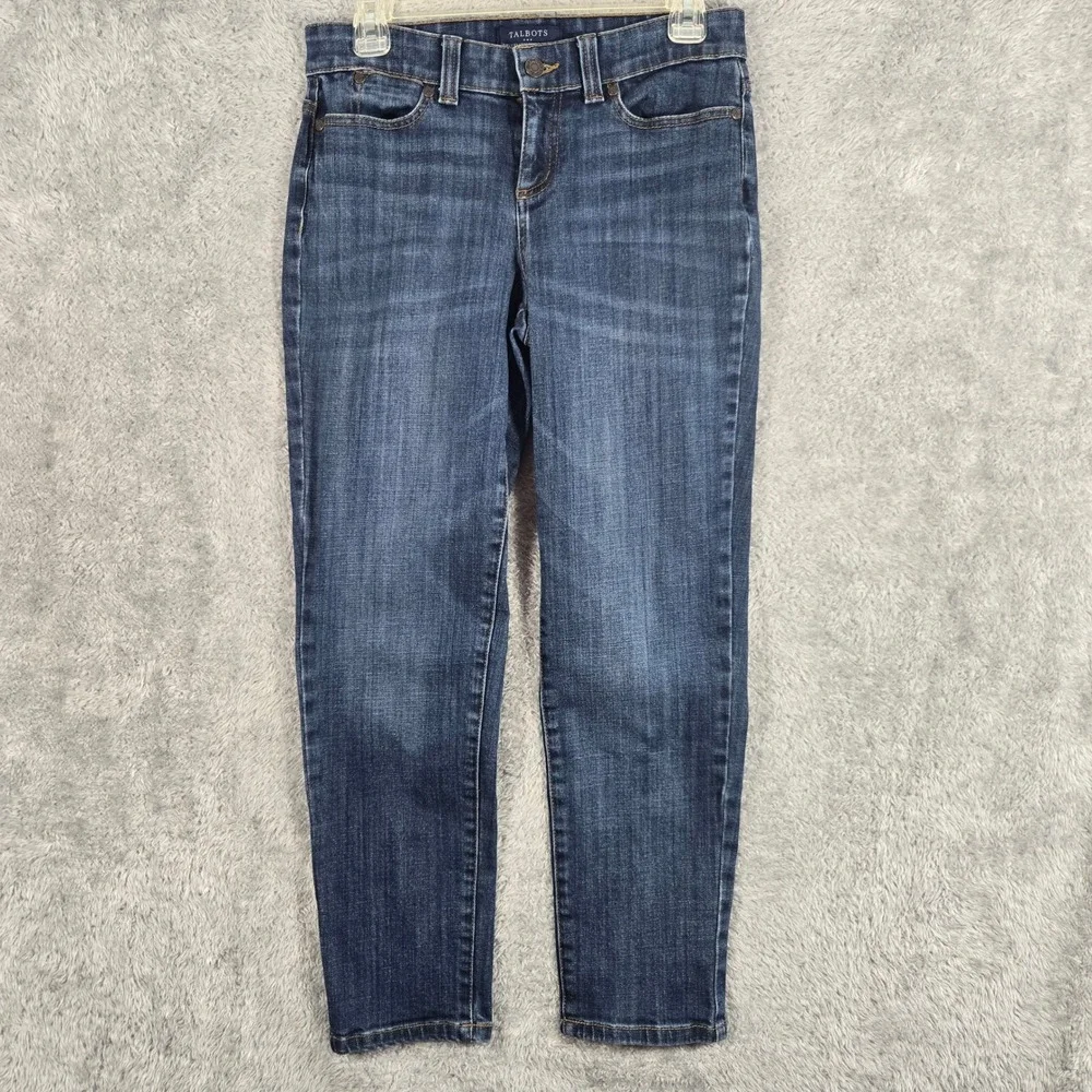 Talbots Simply Flattering 5-Pocket Jeans Womens 4P Dark Wash Straight Leg Denim